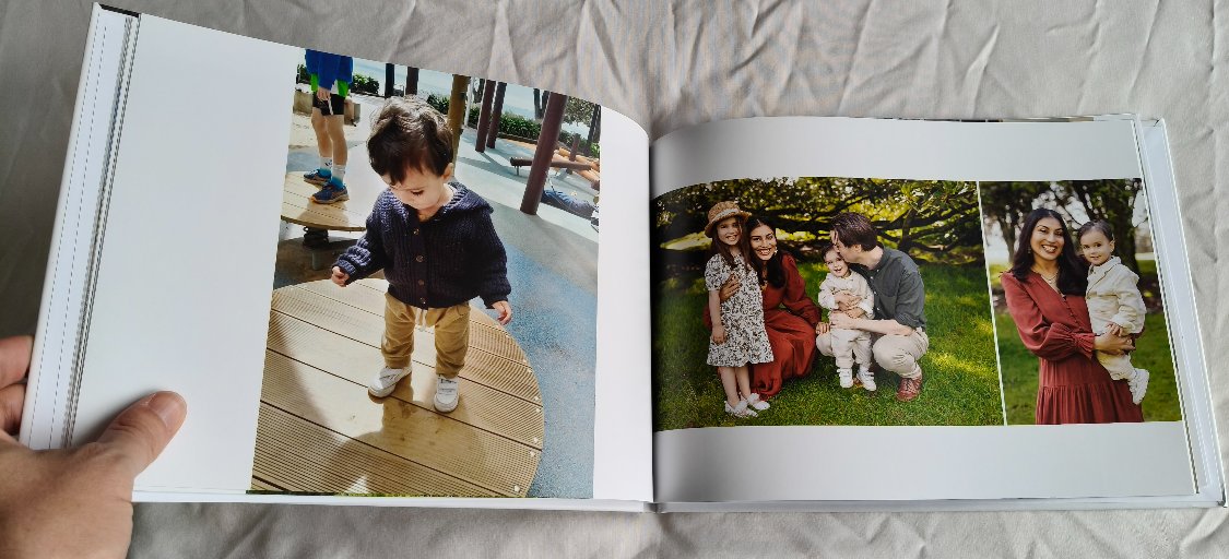 Inside spread showing family photos
