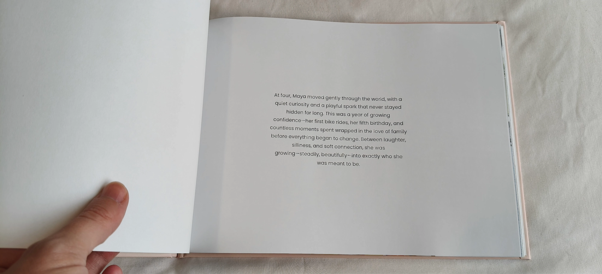 Meaningful personalised inscription inside an Evergreen Album